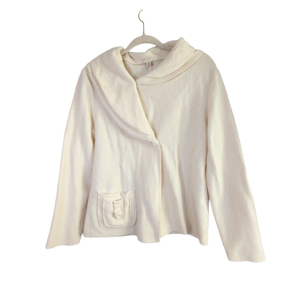 Carson Wool Sweater Womens M Cream‎ Cardigan Button Patch Pocket Felted